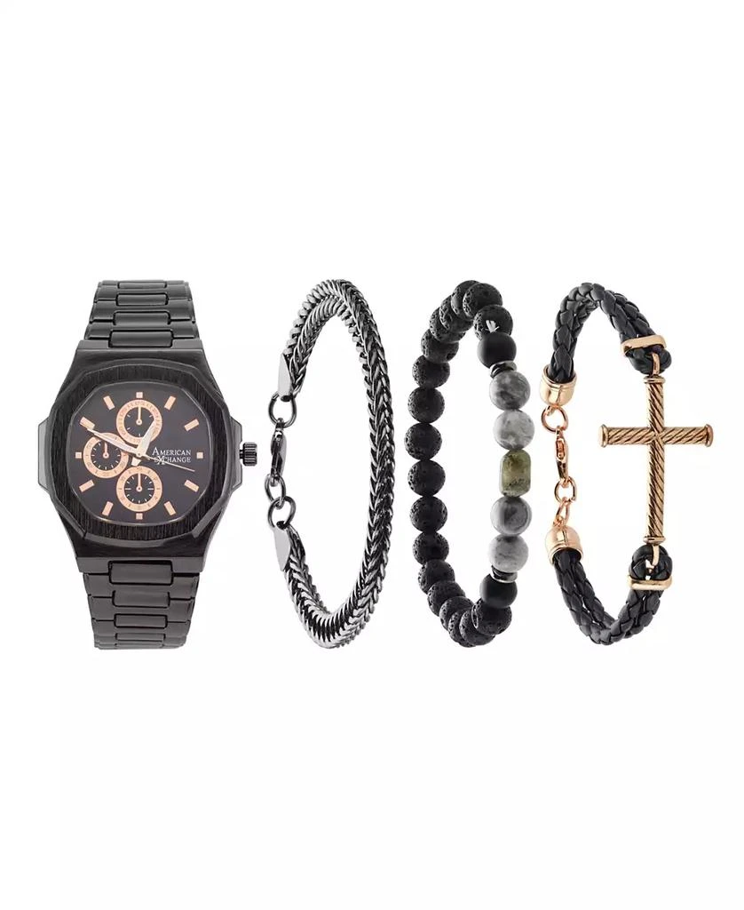 商品American Exchange|Men's Matte Black Metal Alloy Bracelet Watch 52mm Gift Set,价格¥205,第1张图片