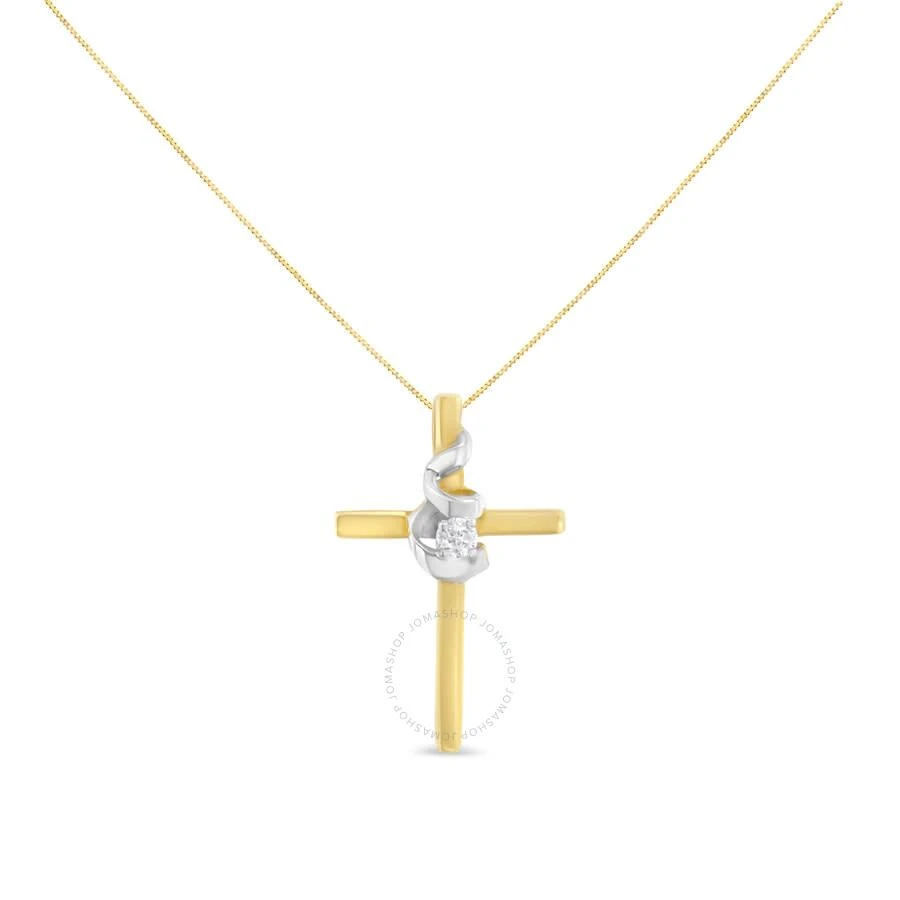 商品Espira|10K Two-Tone Yellow & White Gold Diamond-Accented Spiral & Cross 18" Pendant Necklace (J-K Color,价格¥1599,第2张图片详细描述