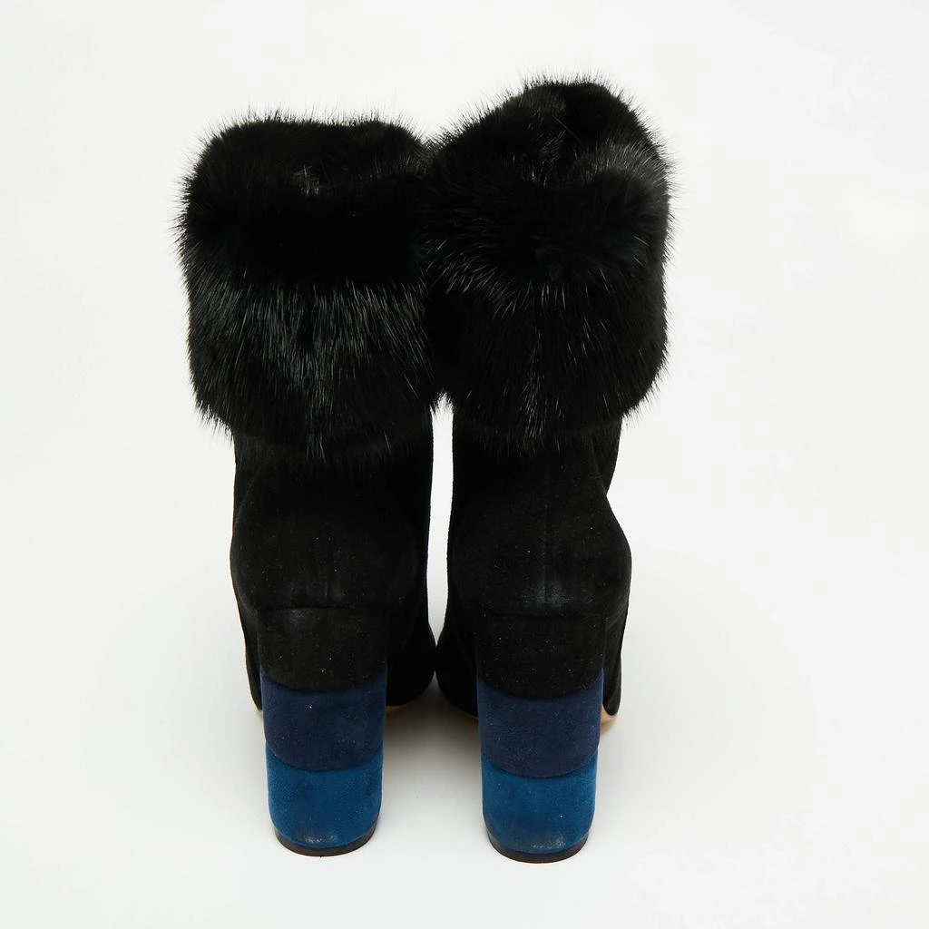 商品Salvatore Ferragamo|Salvatore Ferragamo Black Suede And Fur Trim Color Block Heel Loris Ankle Boots Size 40,价格¥5574,第5张图片详细描述