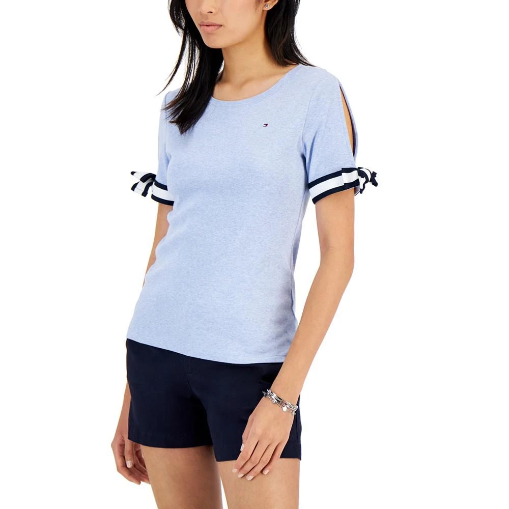 商品Tommy Hilfiger|Women's Tie-Sleeve Cotton Top,价格¥204,第1张图片