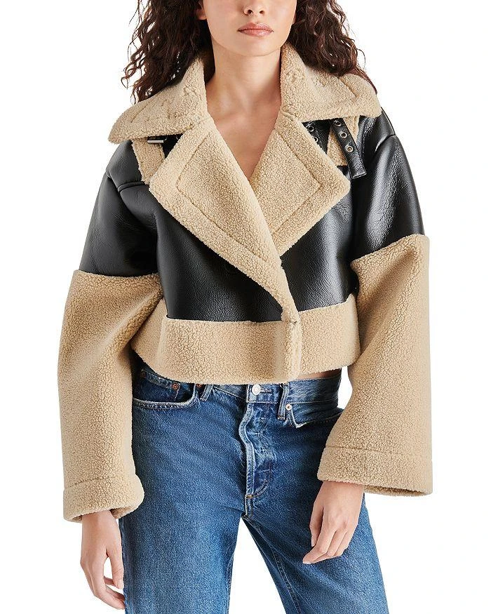 商品Steve Madden|Alaina Faux Leather & Faux Shearling Cropped Coat,价格¥317,第1张图片