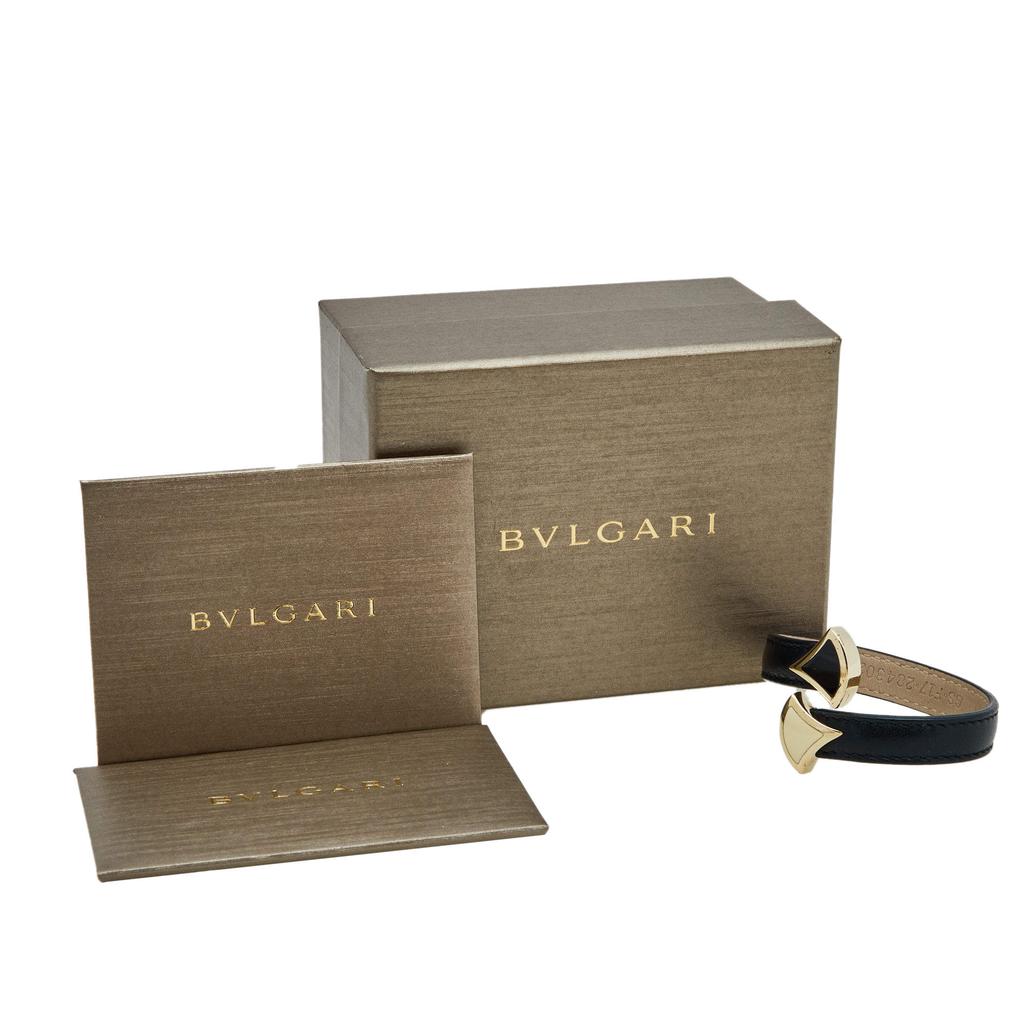 Bvlgari Divas' Dream Enamel Leather Gold Tone Metal Cuff Bracelet商品第8张图片规格展示