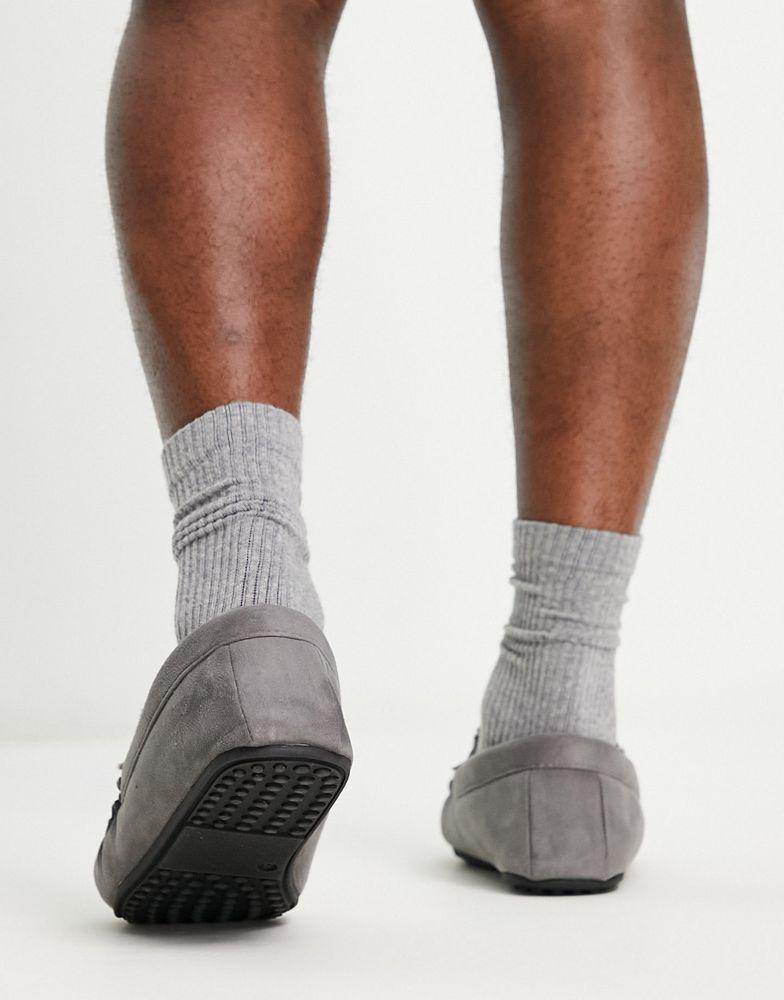 商品ASOS|ASOS DESIGN moccasin slippers in grey with faux fur lining,价格¥167,第4张图片详细描述