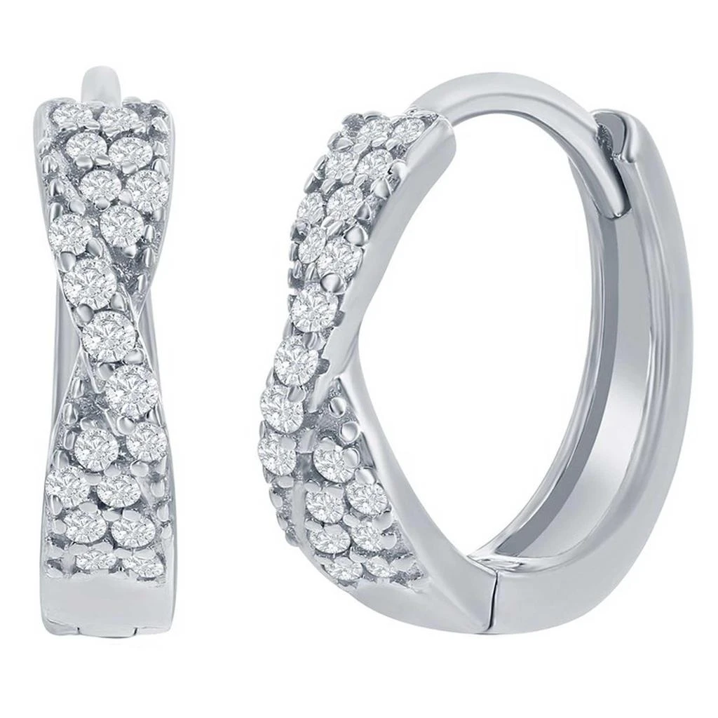 商品Classic|Classic Women's Earrings - Sterling Silver Twisted CZ 14mm Huggie Hoop | D-8325,价格¥163,第1张图片