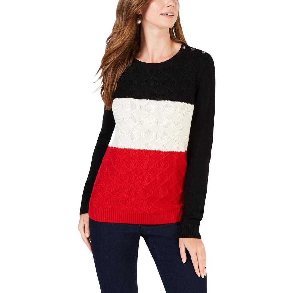 Charter Club Womens Ribbed Trim Colorblocked Crewneck Sweater商品第1张图片规格展示