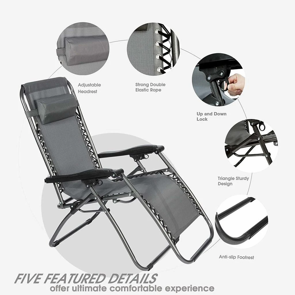 商品Streamdale Furniture|Streamdale Zero Gravity Patio Adjustable Folding Reclining Chair with Pillow,价格¥3558,第3张图片详细描述