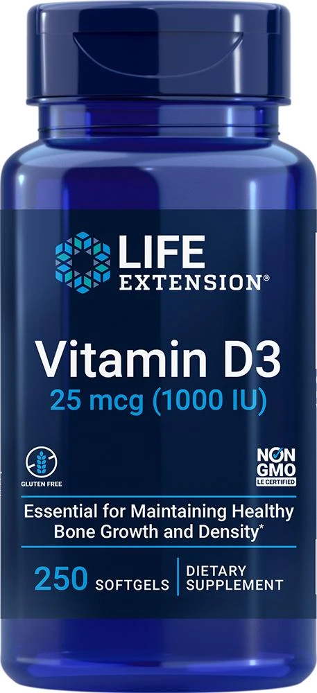 商品Life Extension|Life Extension Vitamin D3, 1000 IU, 250 softgels - 25 mcg (25 mcg (1000 IU), 250 softgels),价格¥72,第1张图片