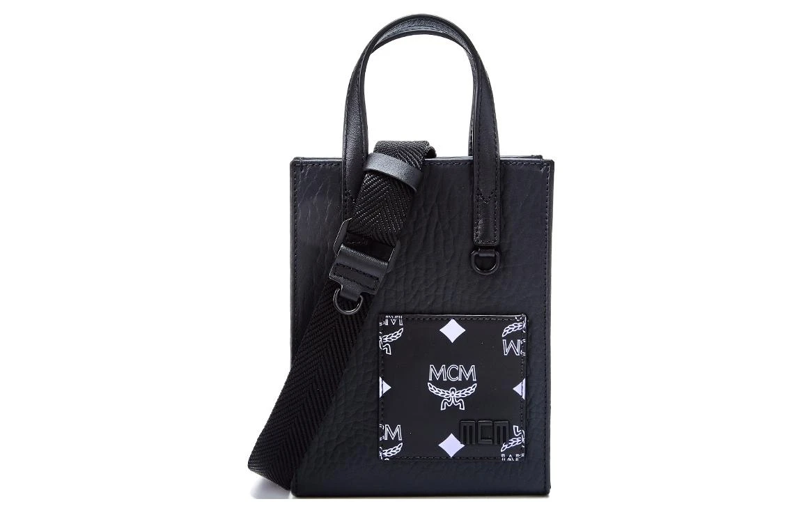 商品[国内直发] MCM|Aren系列 经典Logo花纹老花涂层 帆布拼牛剖层革 托特包Tote包购物袋单肩斜挎手提包 超迷你 女款 黑色,价格¥2102,第1张图片