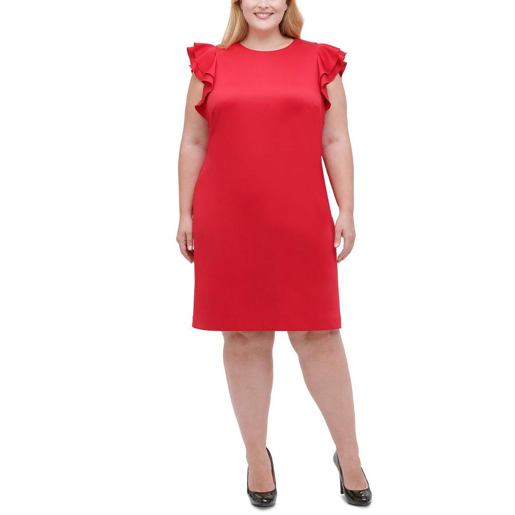 Tommy Hilfiger Womens Plus Flutter Sleeve Crewneck Sheath Dress商品第1张图片规格展示