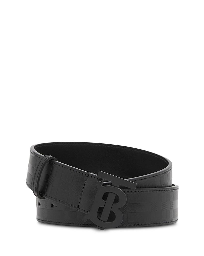 Men's Embossed Check Leather Belt商品第1张图片规格展示