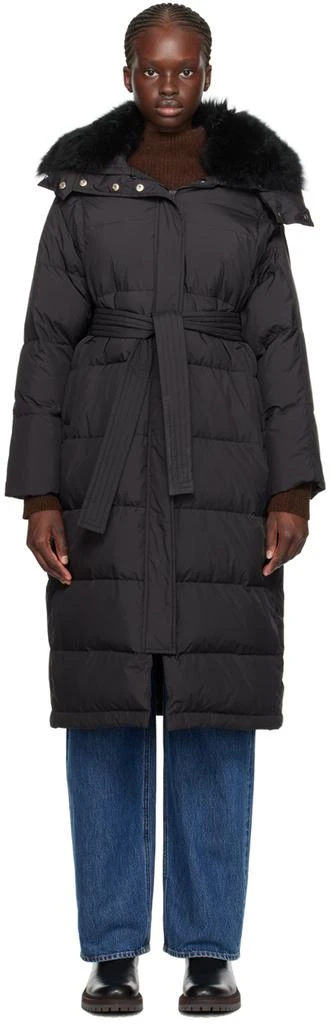 商品Yves Salomon|Black Belted Down Coat,价格¥5262,第1张图片