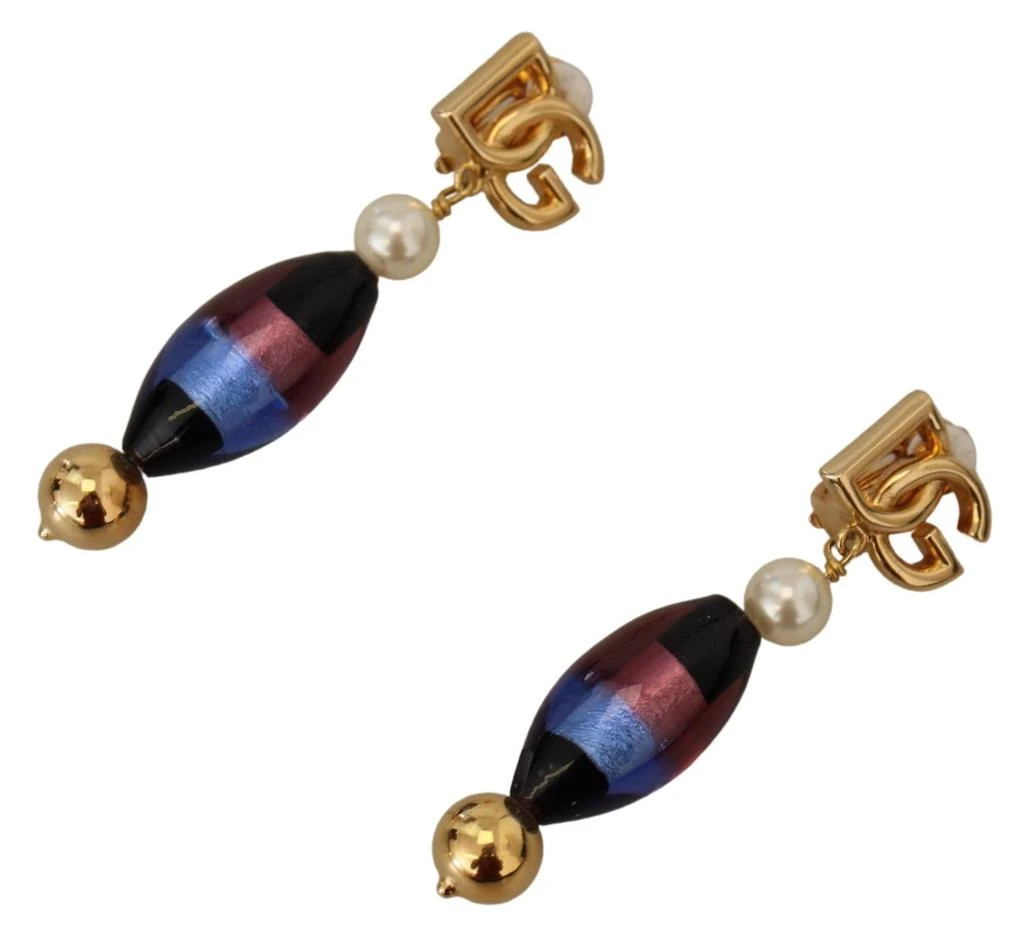 商品Dolce & Gabbana|Dolce & Gabbana Gold Plated Brass Glass Design Dangling Earrings,价格¥2382,第5张图片详细描述