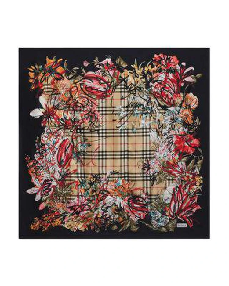 商品Burberry|Floral Scribble Silk Scarf,价格¥1881,第2张图片详细描述