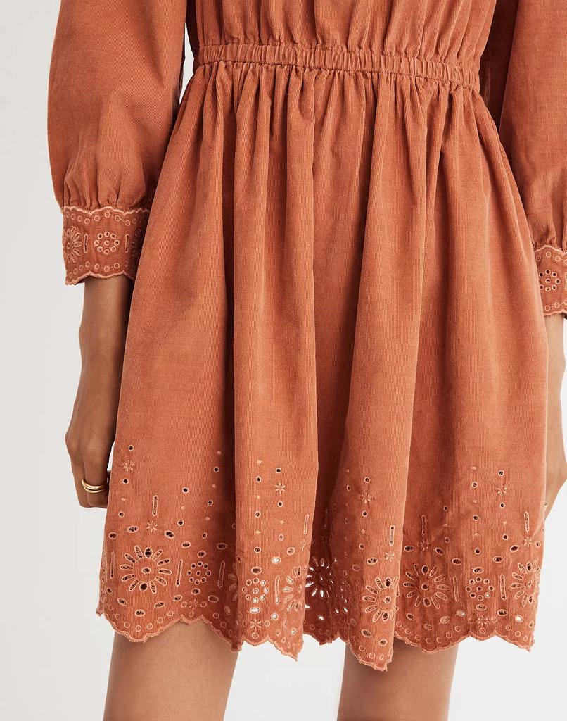 商品Madewell|Petite Embroidered Corduroy Square-Neck Mini Dress,价格¥349,第6张图片详细描述