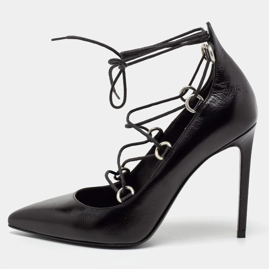 商品[二手商品] Yves Saint Laurent|Saint Laurent Black Leather Thorn Lace Up Pointed Toe Pumps Size 36,价格¥1637,第1张图片
