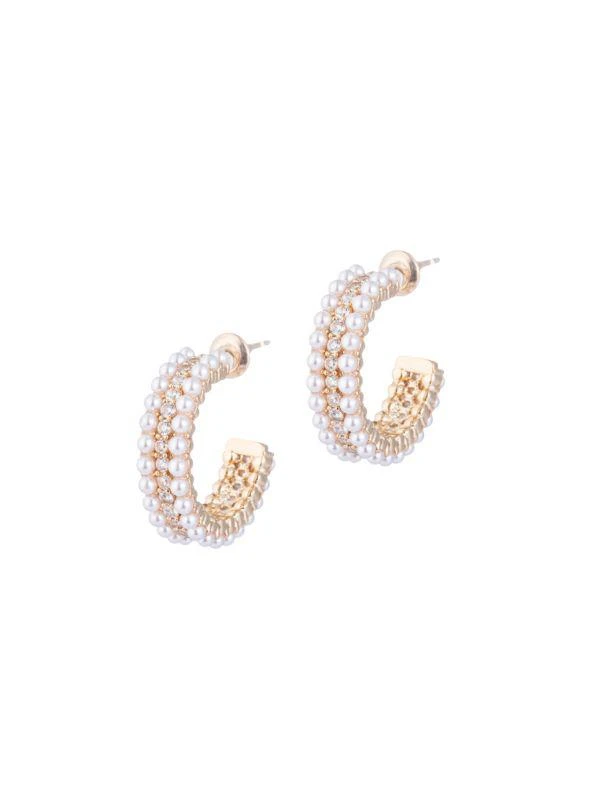 商品Eye Candy LA|Luxe Goldtone, Glass Pearl & Crystal Huggie Earrings,价格¥191,第1张图片