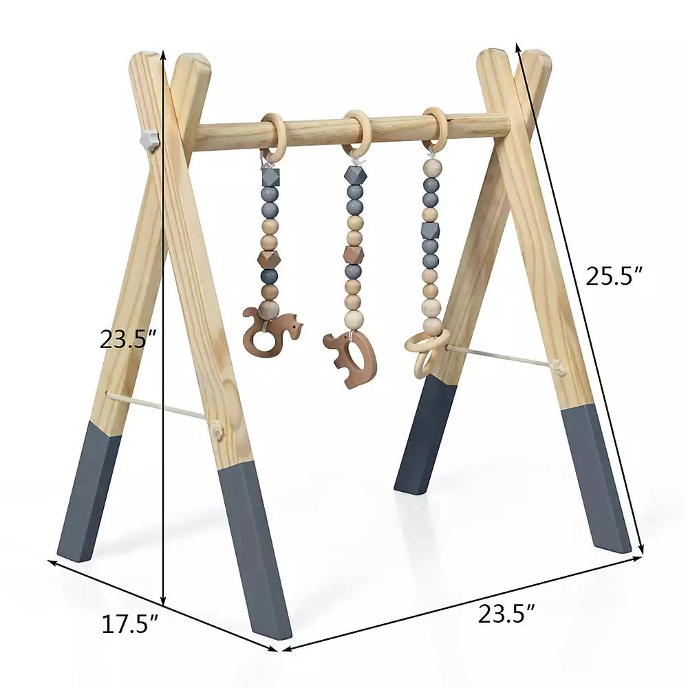 商品Costway|Baby Foldable Wooden Gym with 3 Wooden Teething Toys,价格¥245,第3张图片详细描述