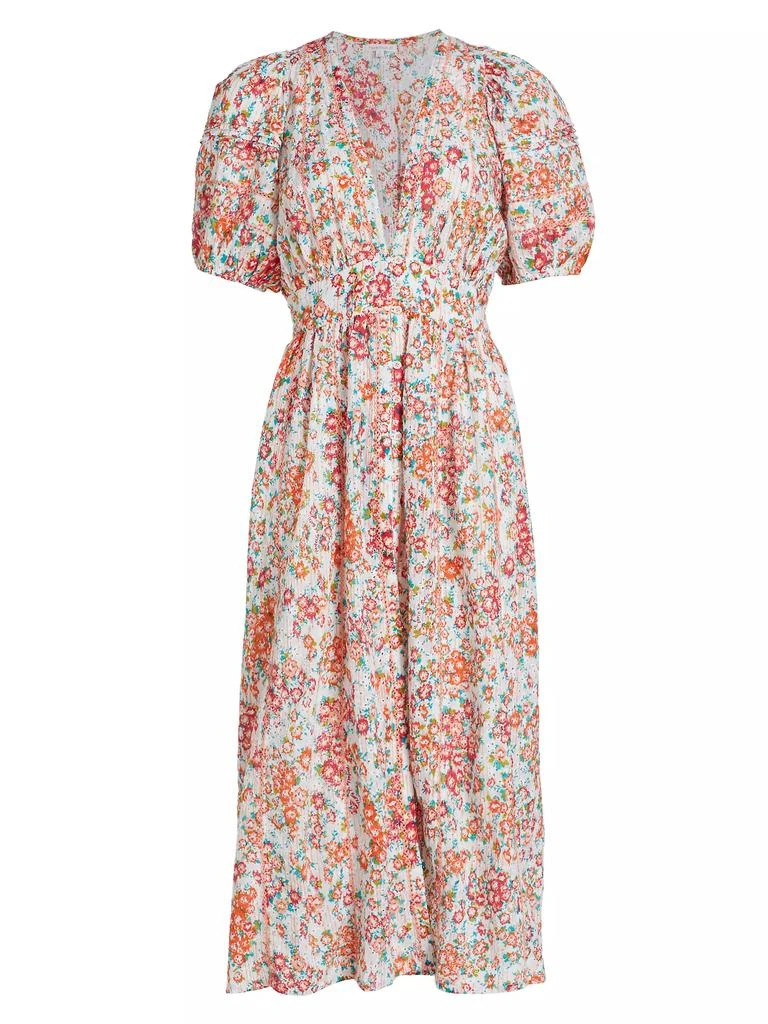 商品Poupette St Barth|Reine Floral Puff-Sleeve Midi-Dress,价格¥1836,第1张图片