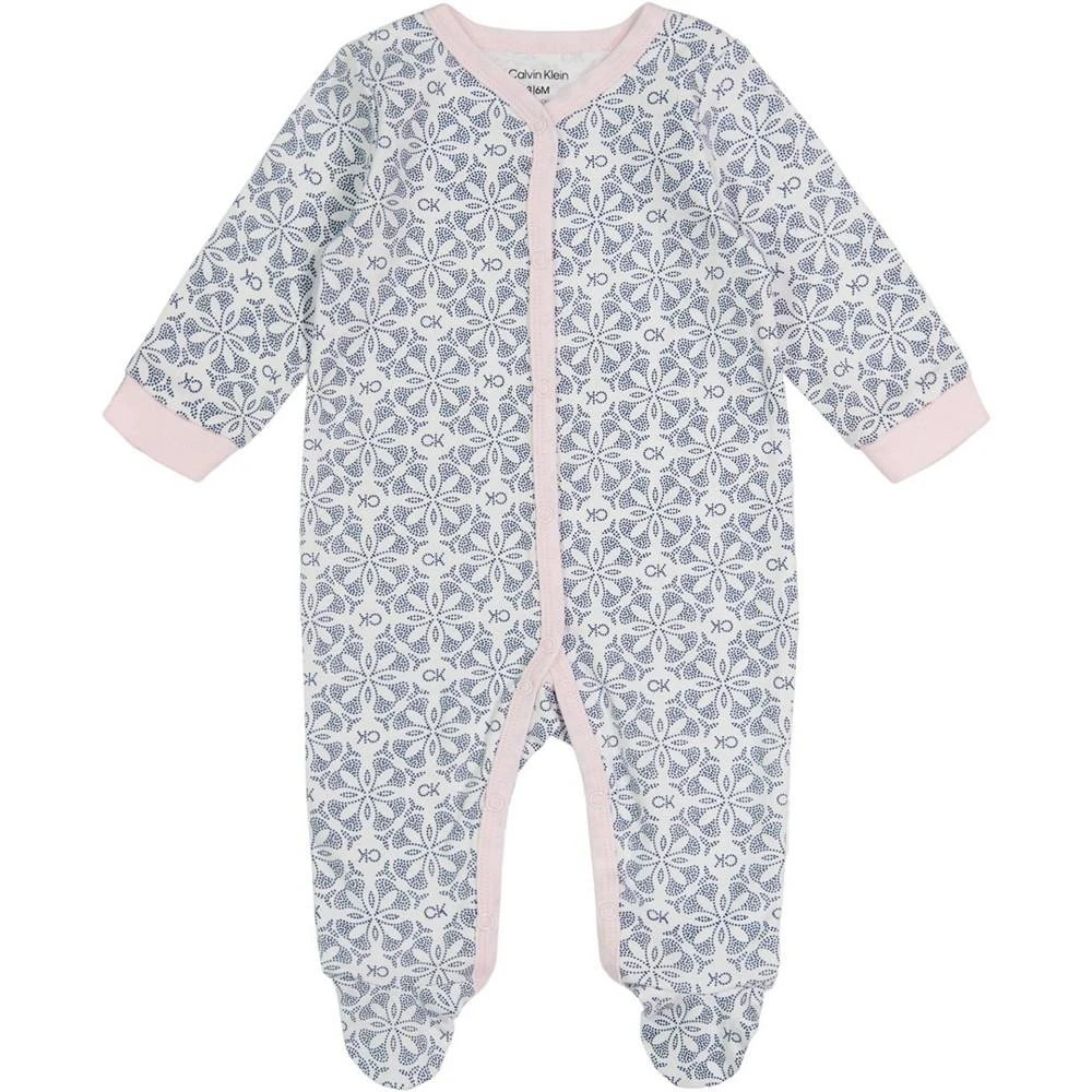 商品Calvin Klein|Baby Girls Monogram Print Footie Coverall,价格¥144,第1张图片