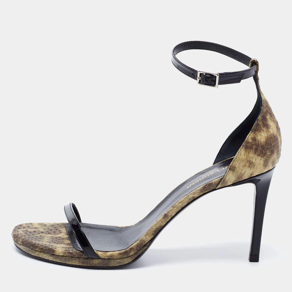 商品[二手商品] Yves Saint Laurent|Saint Laurent Multicolor Patent Leather and Python Embossed Leather Jane Sandals Size 39.5,价格¥1403,第1张图片