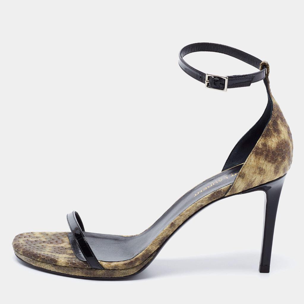 商品[二手商品] Yves Saint Laurent|Saint Laurent Multicolor Patent Leather and Python Embossed Leather Jane Sandals Size 39.5,价格¥3612,第1张图片