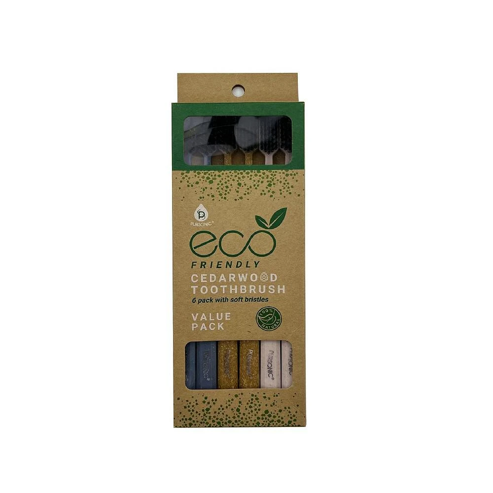 商品PURSONIC|100% Eco-friendly Cedarwood Toothbrushes (6 Pack),价格¥97,第1张图片