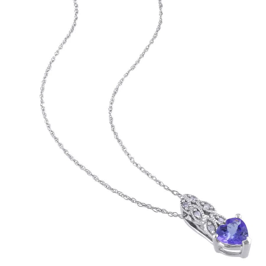 商品Amour|Diamond and Heart Shaped Tanzanite Pendant with Chain In 10K White Gold,价格¥1414,第2张图片详细描述