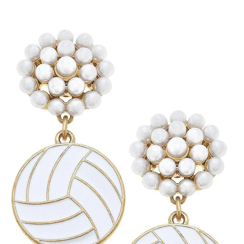 商品Canvas Style|Volleyball Pearl Cluster Enamel Drop Earrings,价格¥245,第1张图片