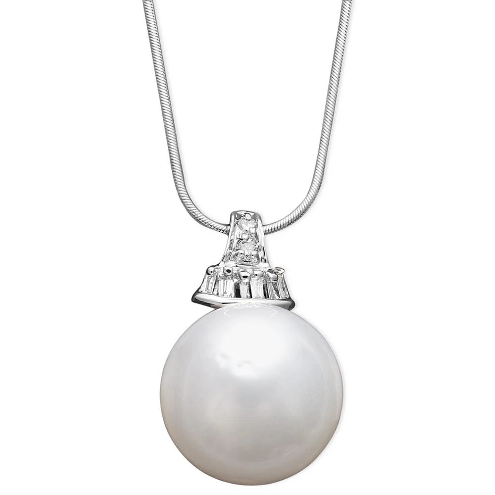 商品Macy's|14k White Gold Necklace, Cultured South Sea Pearl (13mm) and Diamond (1/8 ct. t.w.) Pendant,价格¥24760,第1张图片