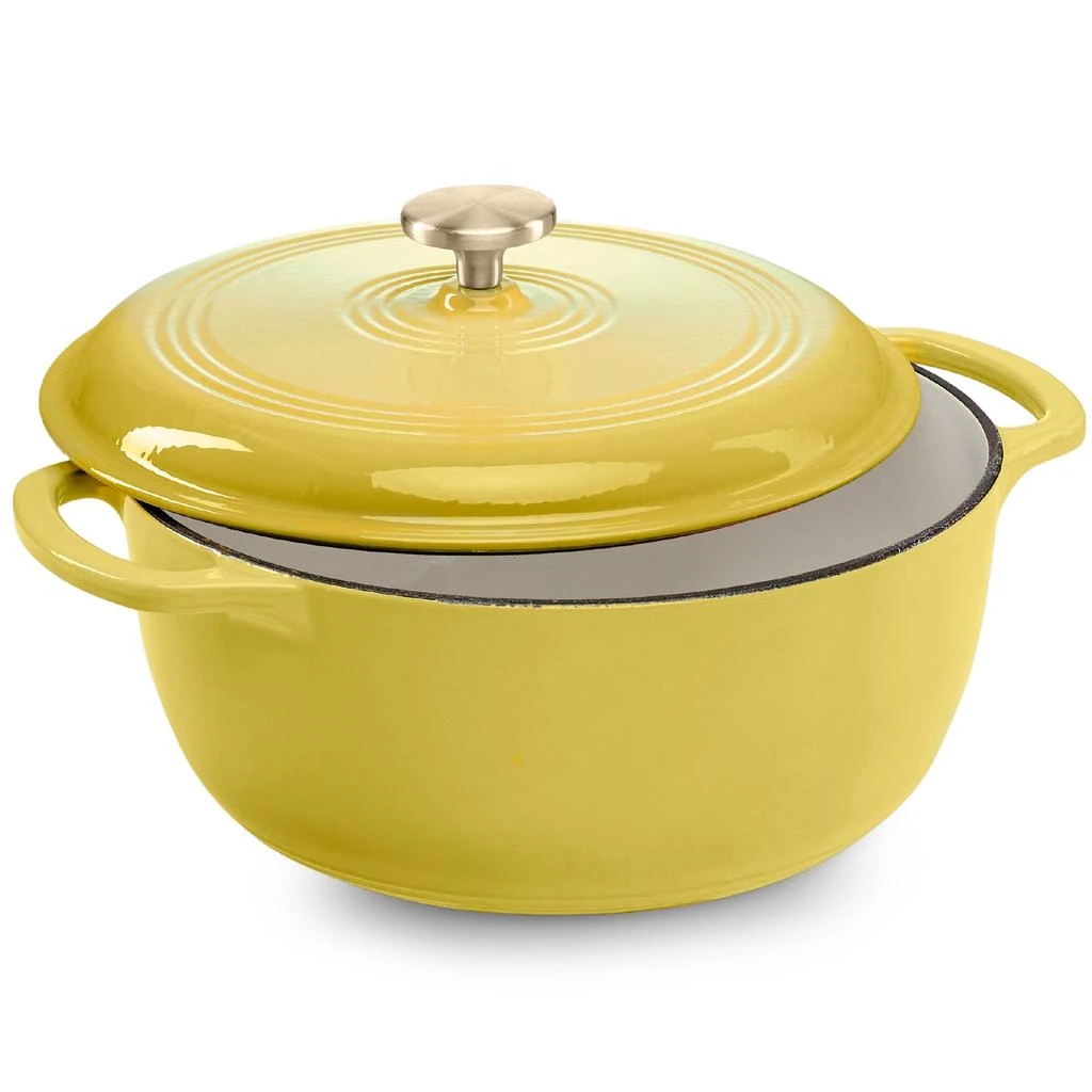 商品Best Choice Products|7.5 Quart Enamel Cast-Iron Dutch Oven, Heavy-Duty Cookware w/ Dual Handles, Lid - Lemon Meringue,价格¥551,第1张图片