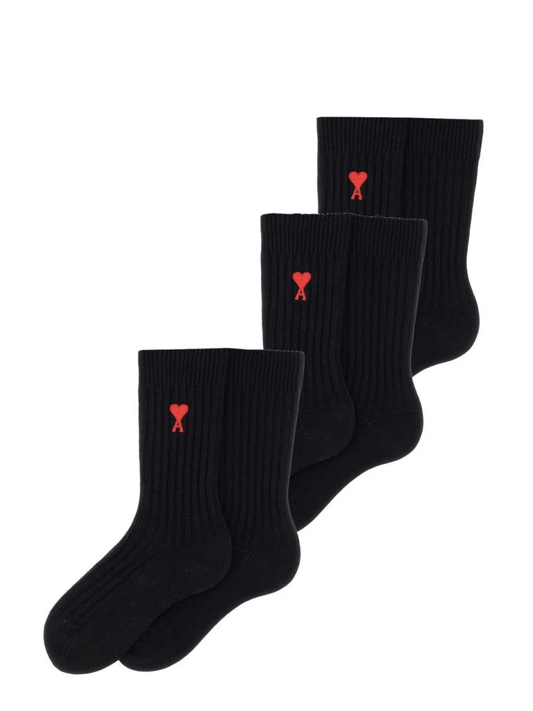 商品AMI|AMI Ami de Coeur Logo Intarsia Set Of Three Socks,价格¥726,第2张图片详细描述