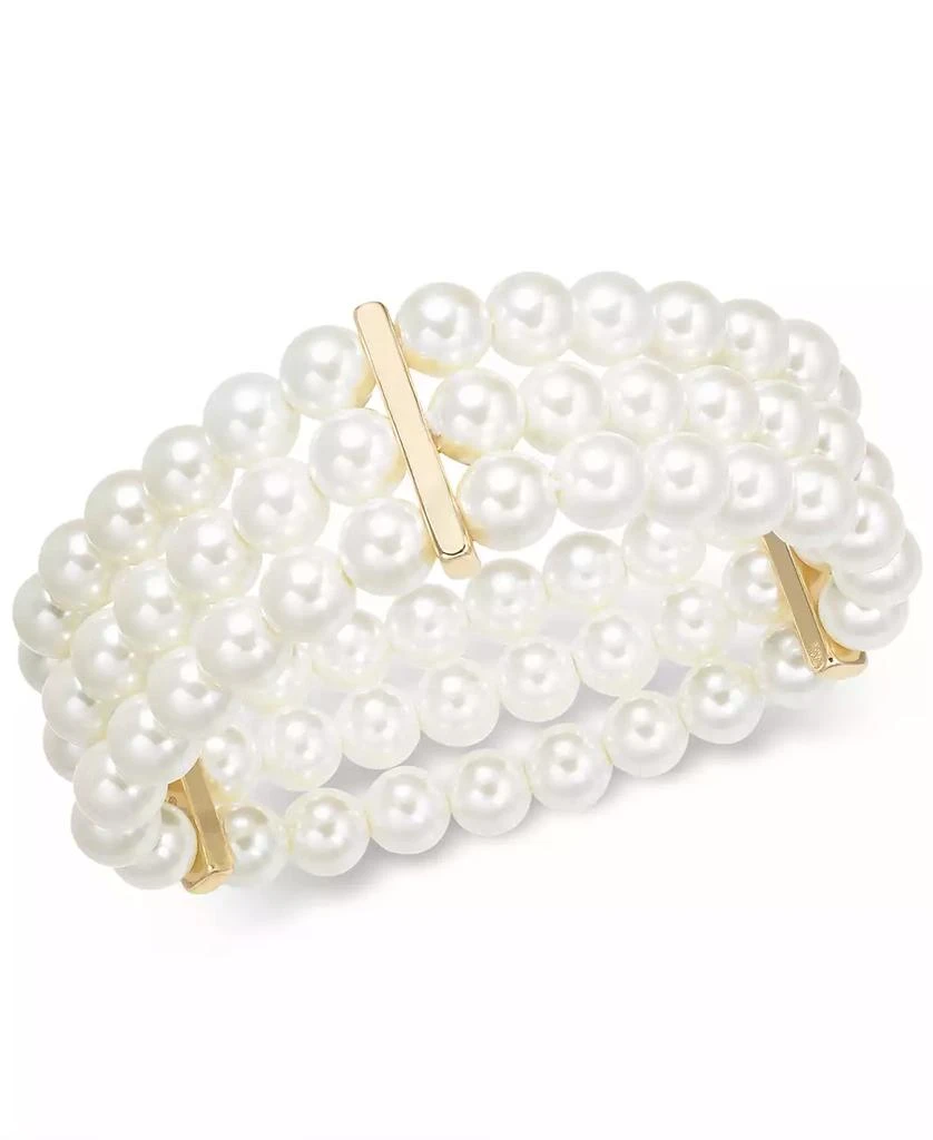 商品Charter Club|Gold-Tone Imitation Pearl Triple-Row Stretch Bracelet, Created for Macy's,价格¥181,第1张图片