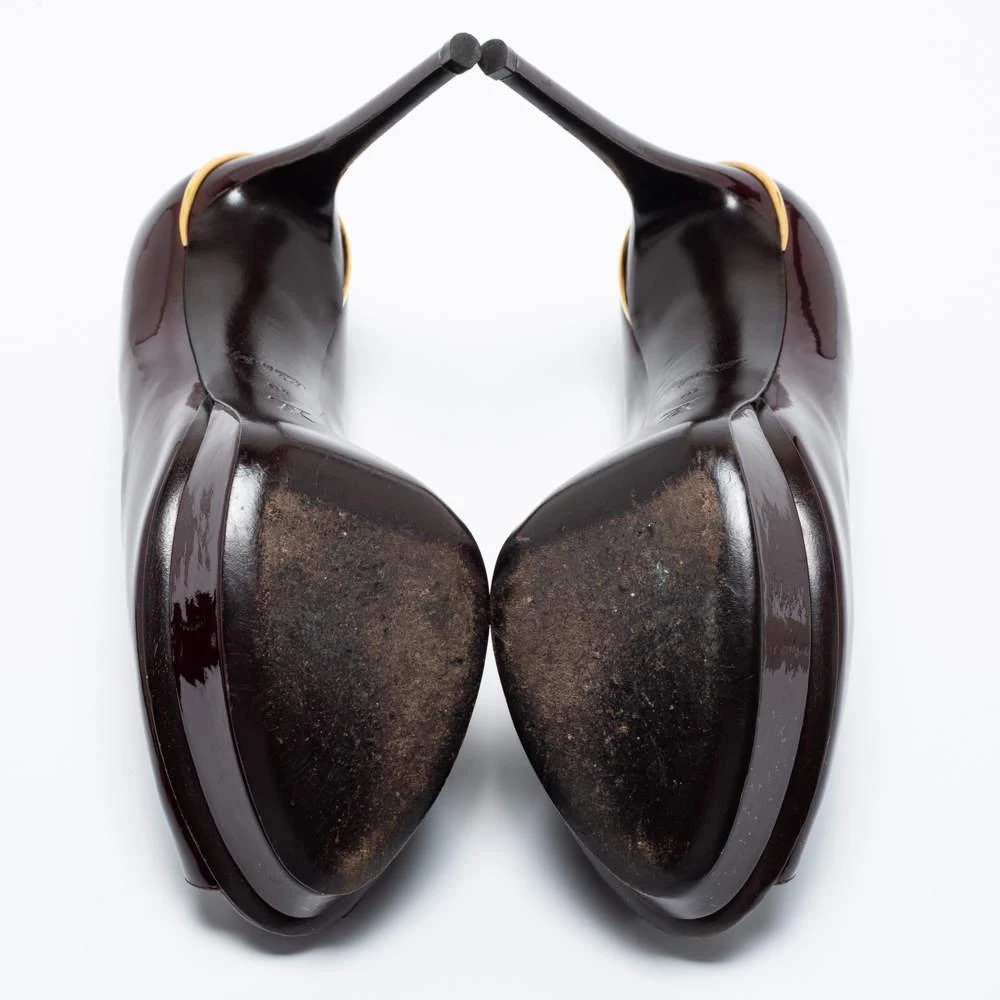 Louis Vuitton Dark Burgundy Patent Leather Eyeline Peep-Toe Platform Pumps Size 40 商品