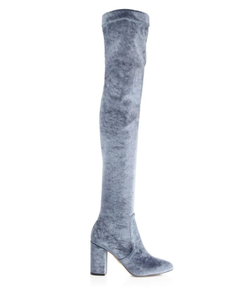 商品Aquazzura|So Me Velvet Over-The-Knee Block Heel Boots,价格¥2984,第5张图片详细描述