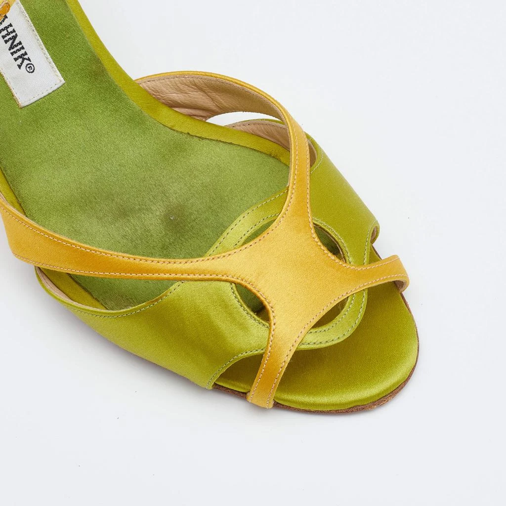 Manolo Blahnik Green/Yellow Satin Ankle Strap Sandals Size 39.5 商品