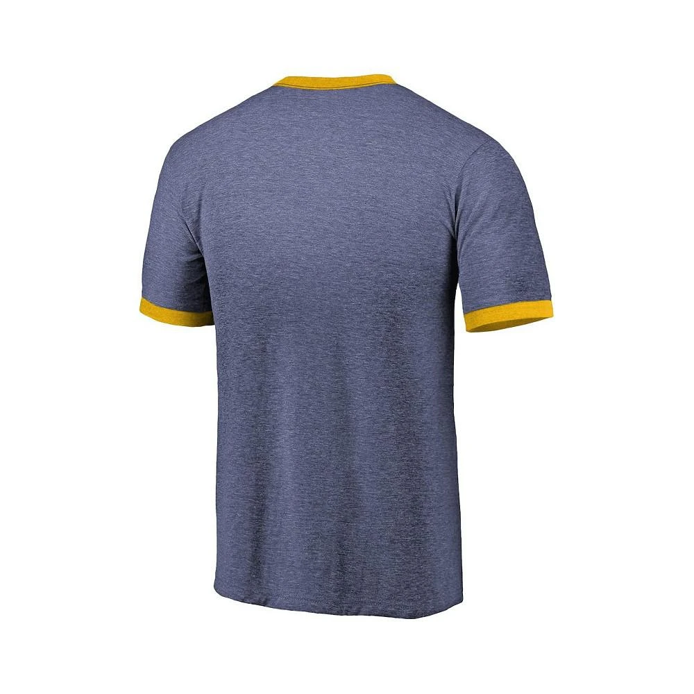 商品Majestic|Men's Threads Heathered Navy Nashville Predators Ringer Contrast Tri-Blend T-shirt,价格¥291,第3张图片详细描述