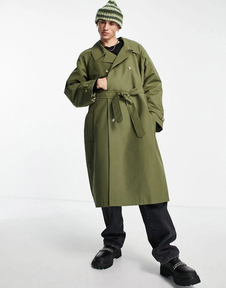 商品ASOS|ASOS DESIGN oversized trench coat in khaki,价格¥385,第4张图片详细描述