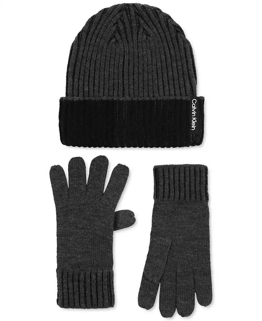 商品Calvin Klein|Men's Double-Wide Ribbed Fisherman's Hat & Gloves Set,价格¥254,第1张图片