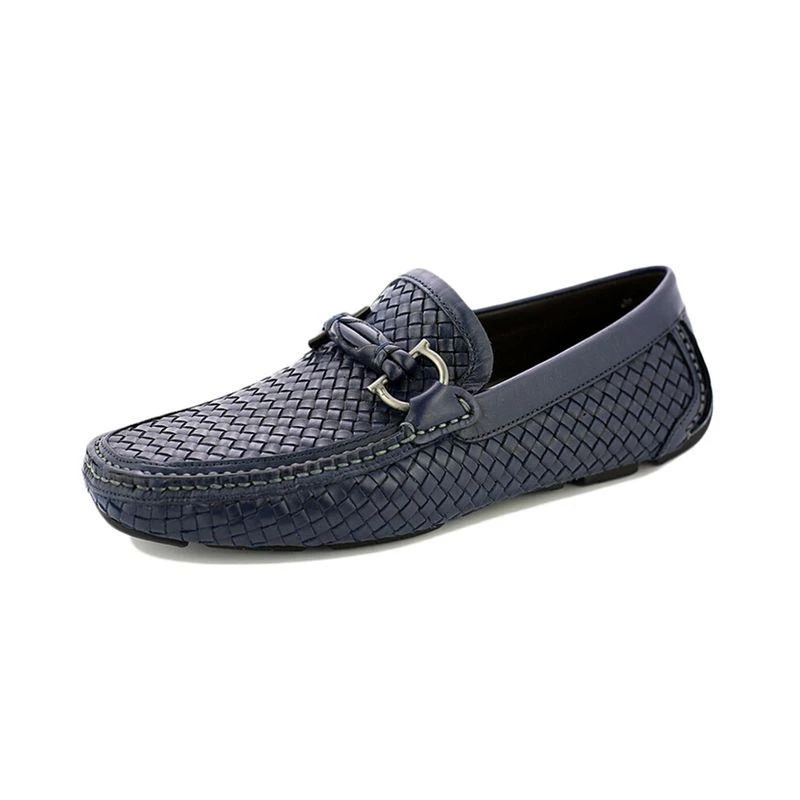 商品Salvatore Ferragamo|香港直邮SALVATOREFERRAGAMO菲拉格慕男士深蓝色编织格纹驾车鞋,价格¥5617,第2张图片详细描述
