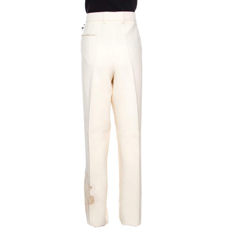 商品[二手商品] ROCHAS|Rochas Cream  Floral Embroidered Mesh Detail Tailored Trousers XL,价格¥813,第5张图片详细描述