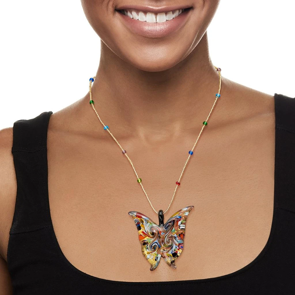 商品Ross-Simons|Italian Multicolored Murano Glass Butterfly Pendant Necklace With 18kt Gold Over Sterling,价格¥866,第2张图片详细描述