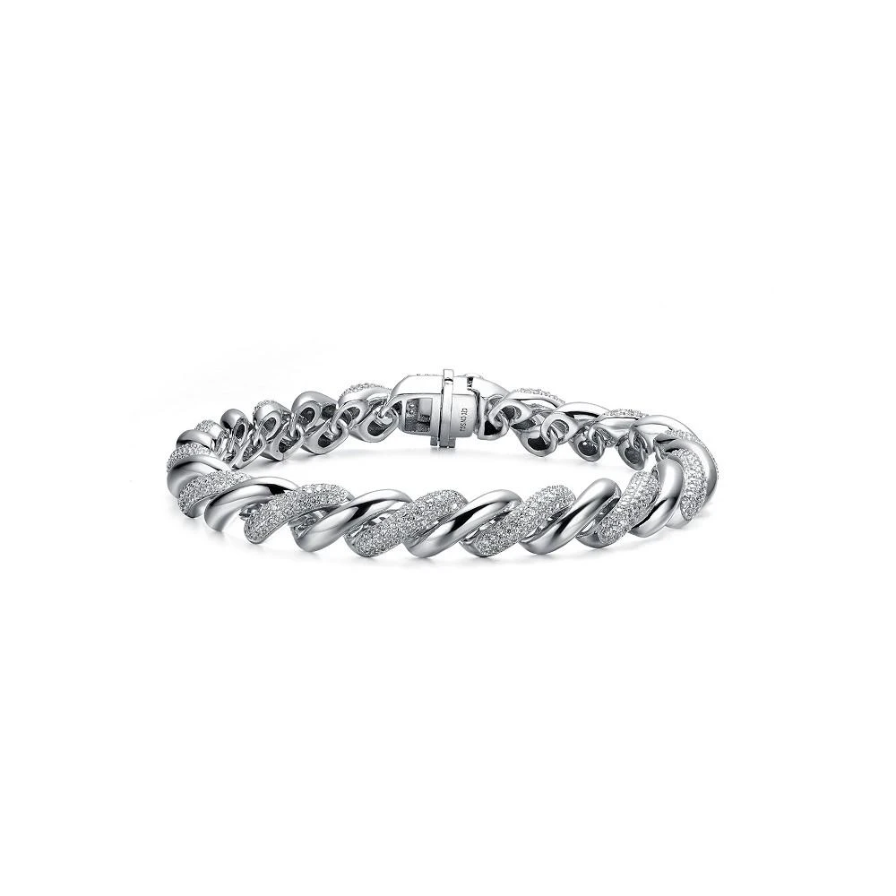 商品Genevive|Sterling Silver White Gold Plated Clear Round Cubic Zirconia Wavy Twisted Bracelet,价格¥1518,第1张图片