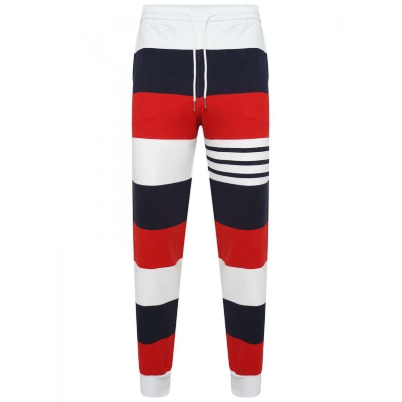 商品Thom Browne|THOM 男士红白蓝经典橄榄球条纹运动裤 MJQ036A-03555-960,价格¥5032,第1张图片