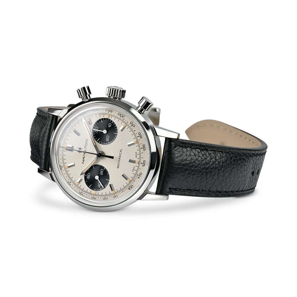 Men's Swiss Intra-Matic Chronograph H Black Leather Strap Watch 40mm商品第2张图片规格展示