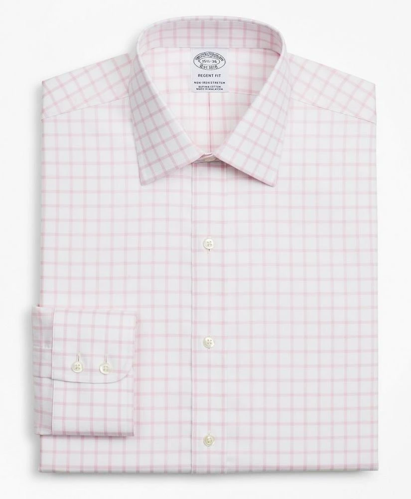 商品Brooks Brothers|Stretch Regent Regular-Fit Dress Shirt, Non-Iron Twill Ainsley Collar Grid Check,价格¥412,第4张图片详细描述