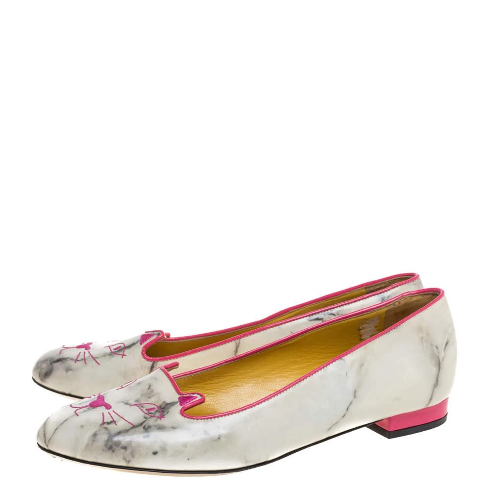 商品[二手商品] Charlotte Olympia|Charlotte Olympia Light Grey/Pink Marble Leather Kitty Flats Size 41,价格¥1377,第4张图片详细描述