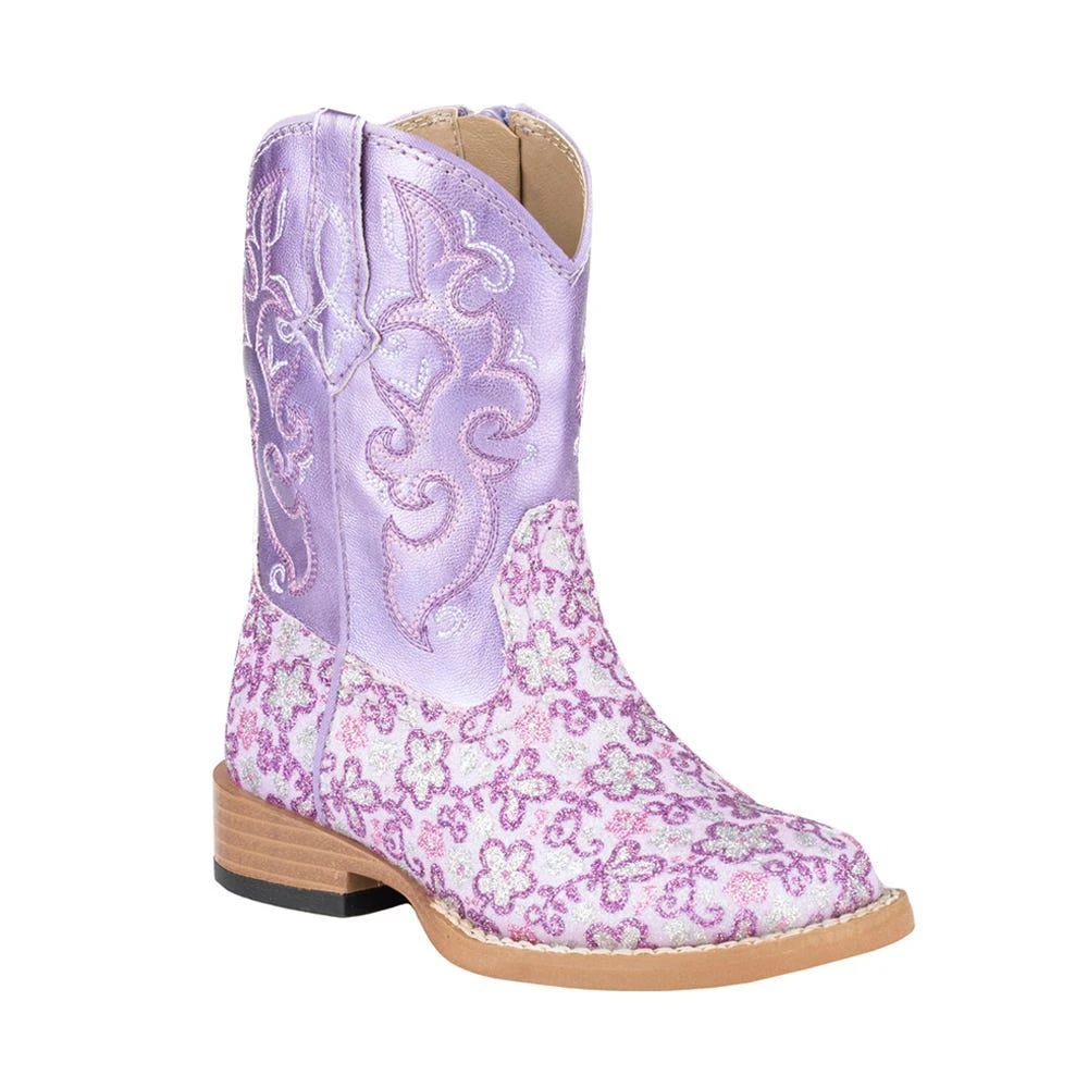 商品Roper|Lavender Glitter Floral Square Toe Cowboy Boots (Toddler),价格¥455,第1张图片