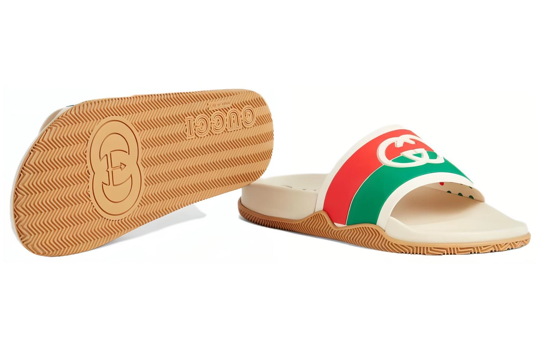商品[国内直发] Gucci|古驰 双G时尚凉拖一字拖鞋 男款 白橙绿,价格¥2646,第7张图片详细描述