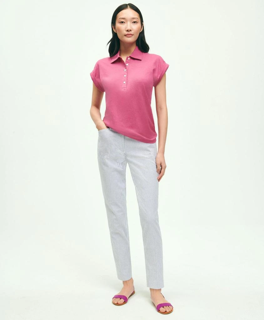 商品Brooks Brothers|Linen-Cotton Blend Cap-Sleeve Polo Shirt,价格¥231,第2张图片详细描述