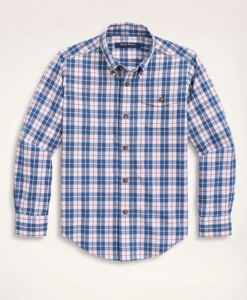 商品Brooks Brothers|Boys Brushed Twill Blue Check Sport Shirt,价格¥289,第1张图片